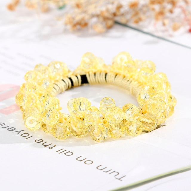 Women Ponytail Scrunchies Elastic Hair Bands Beaded Rubber Hairband