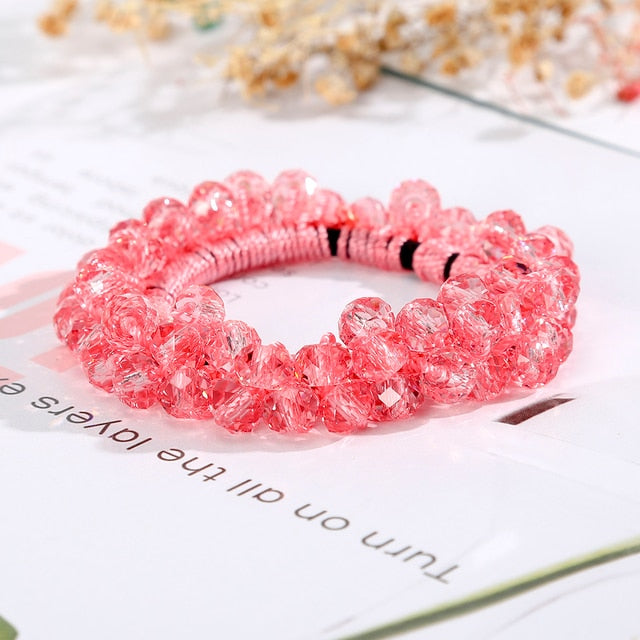 Women Ponytail Scrunchies Elastic Hair Bands Beaded Rubber Hairband