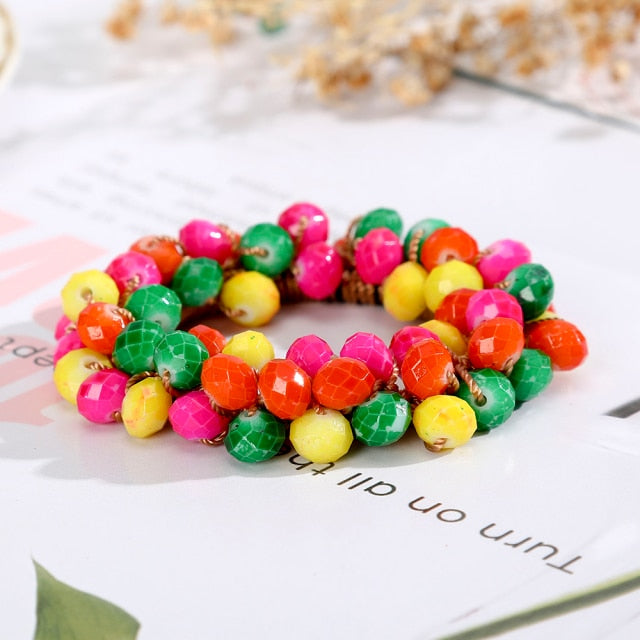 Women Ponytail Scrunchies Elastic Hair Bands Beaded Rubber Hairband