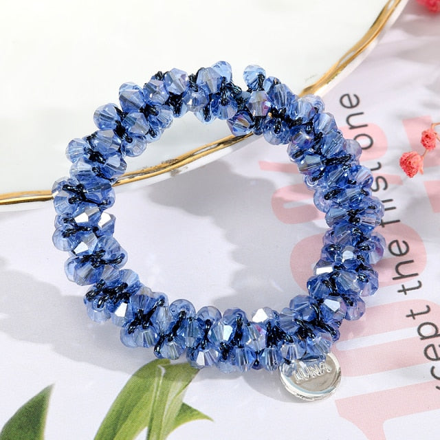 Women Ponytail Scrunchies Elastic Hair Bands Beaded Rubber Hairband