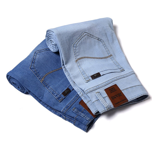 Casual Stretch Slim Denim Jeans Light Blue Trousers Pants Plus Size