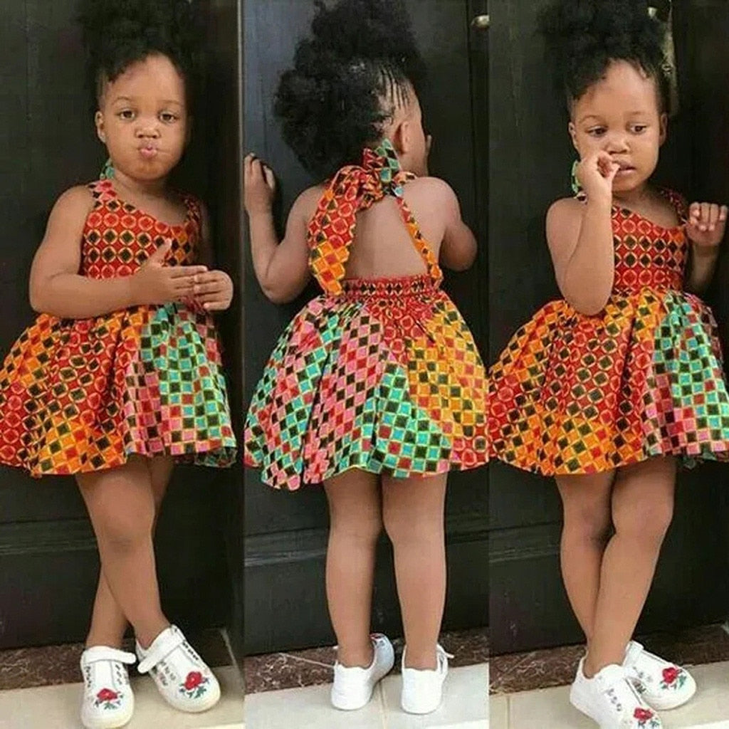 Summer Dress Kids Girls African Dashiki 3d Digital Print Suspenders Princess Dress