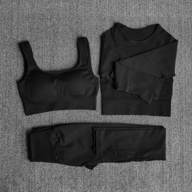 Sports Gym Legging Seamless Fitness Bra Crop Top Long Sleeve Yoga Suit