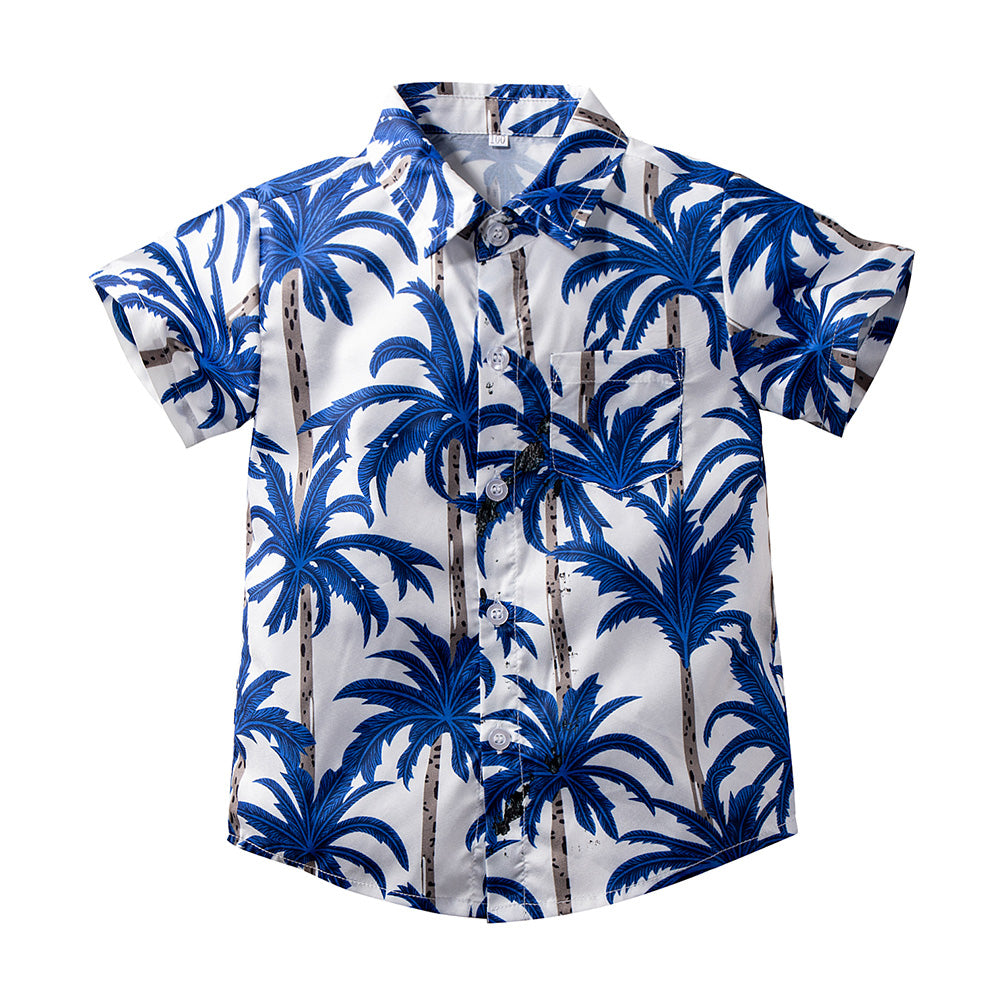 Hawaiian Style Short Sleeve Button Down Shirt + Short Pants + Waist Band Suits