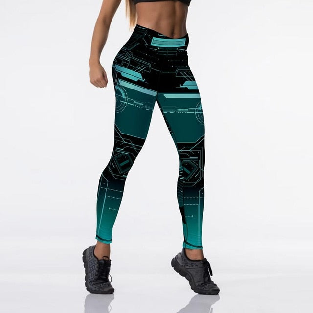 High Waist Elasticity Women Digital Printed Leggings Push Up Strength Pants