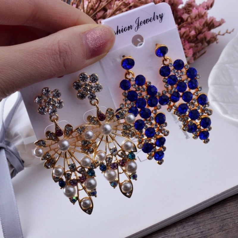 Wholesale 12 Pairs Mixed Lot Crystal Flower Drop Earrings