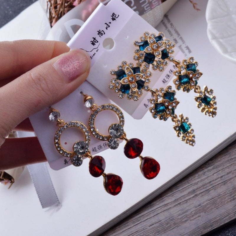 Wholesale 12 Pairs Mixed Lot Crystal Flower Drop Earrings