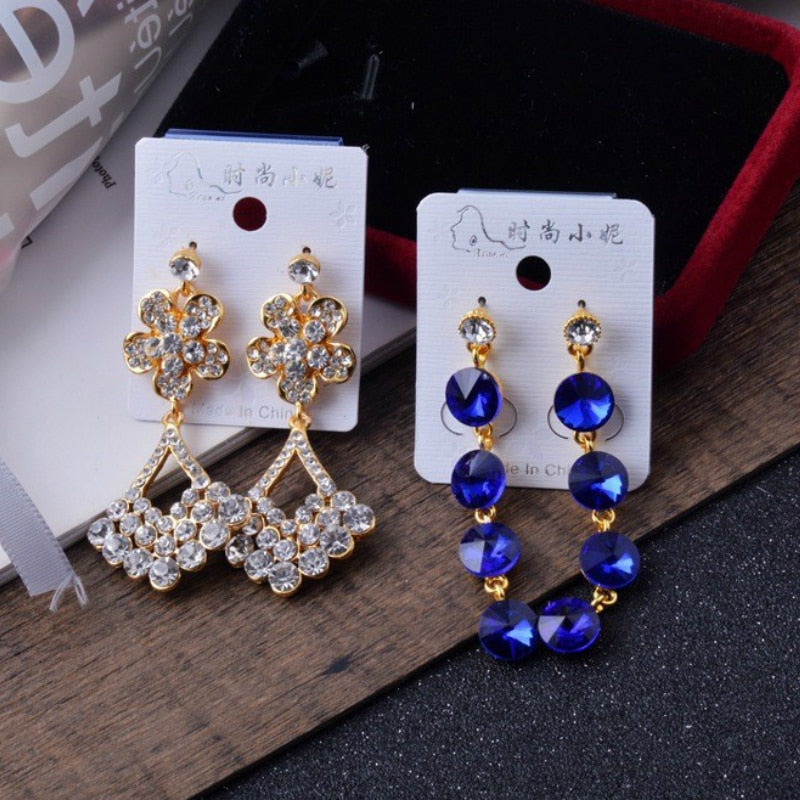 Wholesale 12 Pairs Mixed Lot Crystal Flower Drop Earrings