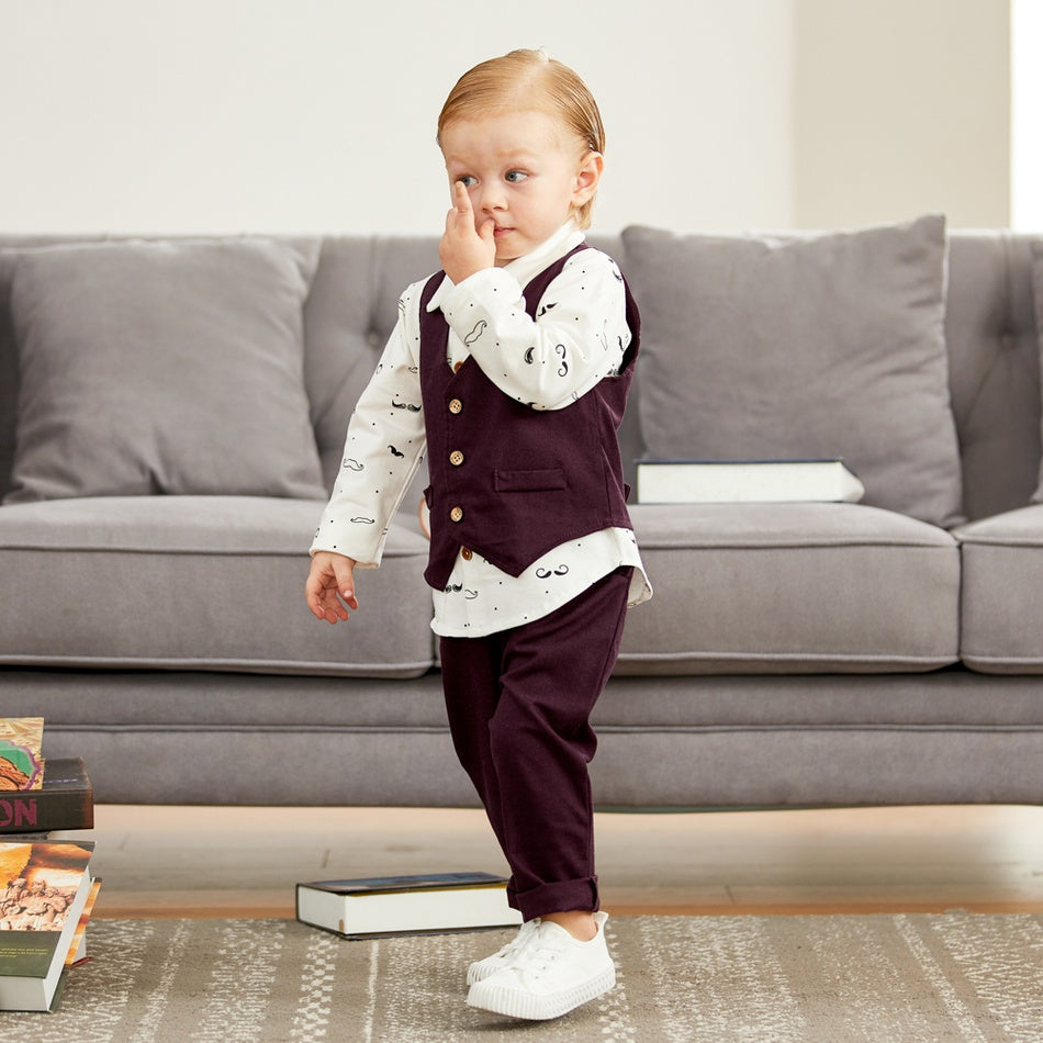 Spring and Autumn Baby Boy Gentle Shirt Top and Solid Pants Set