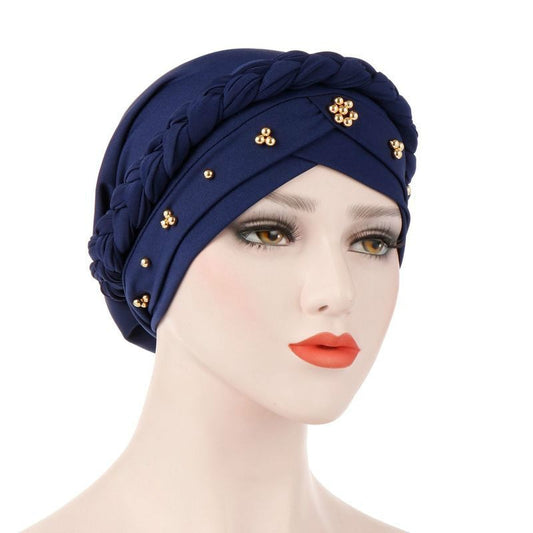 Head Scarf Milk Silk Muslim Hijab Beads Braid Wrap