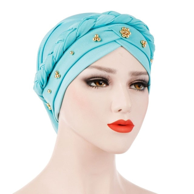 Head Scarf Milk Silk Muslim Hijab Beads Braid Wrap