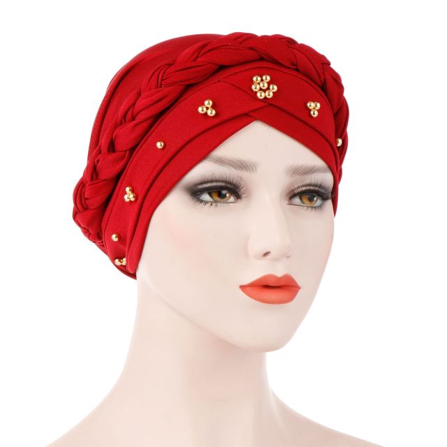 Head Scarf Milk Silk Muslim Hijab Beads Braid Wrap