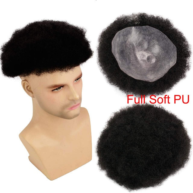 Mens Wig Full PU Base Hairpiece For Men 100% Brazilian Remy Human Hair 1B#