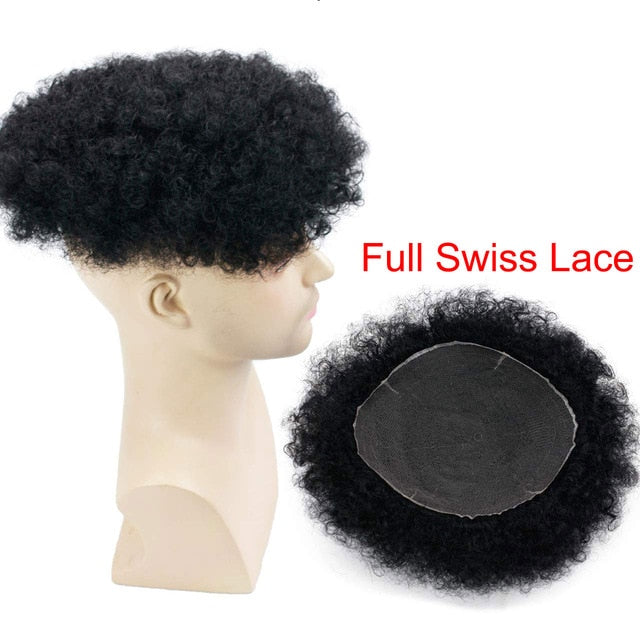 Mens Wig Full PU Base Hairpiece For Men 100% Brazilian Remy Human Hair 1B#
