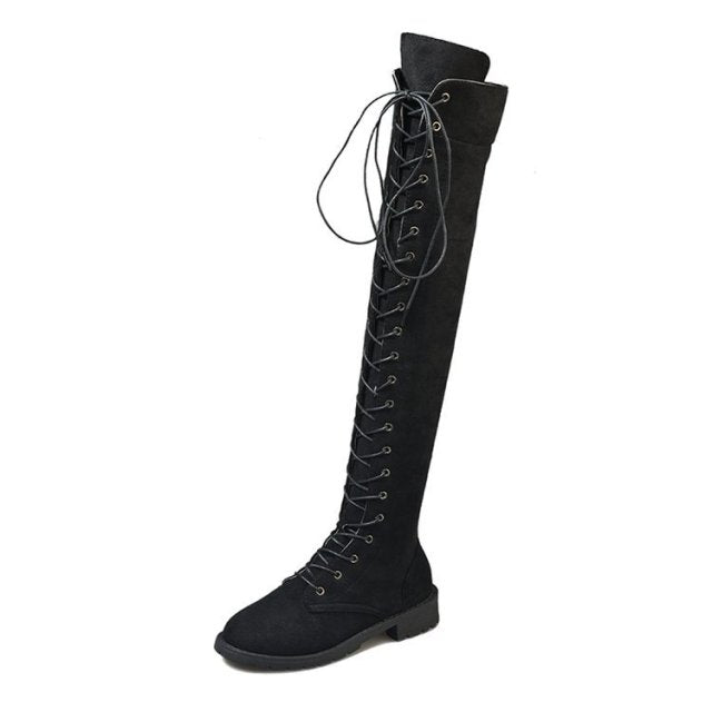 Women's Winter Boots Thigh High Boots Lace Up Rubber Stretch shoes