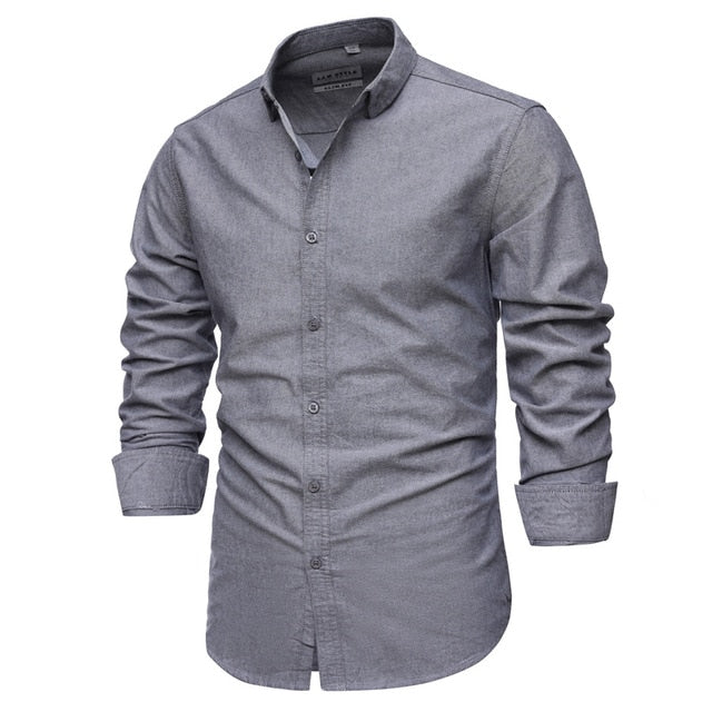 Men's Shirts 100% Cotton Men Shirt Long Sleeve Casual Slim Fit