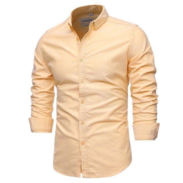 Men's Shirts 100% Cotton Men Shirt Long Sleeve Casual Slim Fit