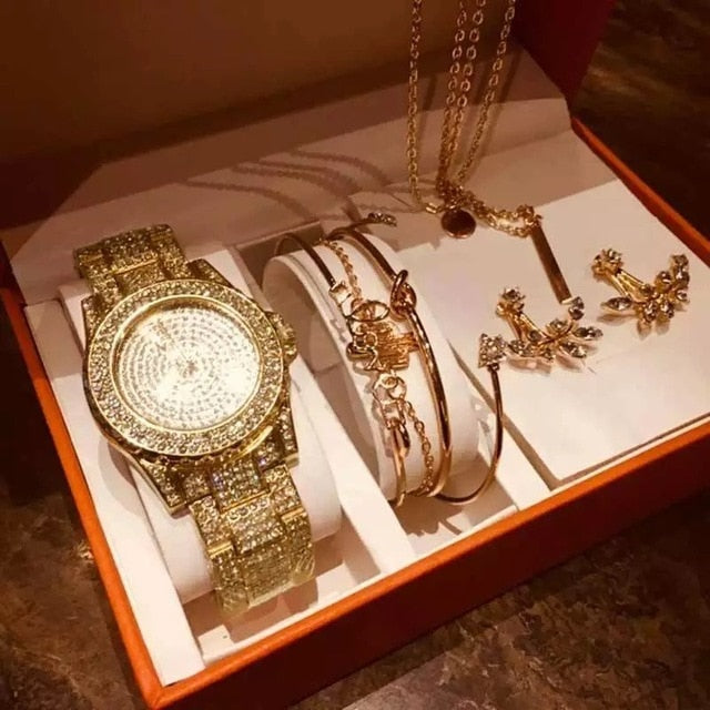 Luxury Watches Set Women Diamond Rhinestone Quartz Watch