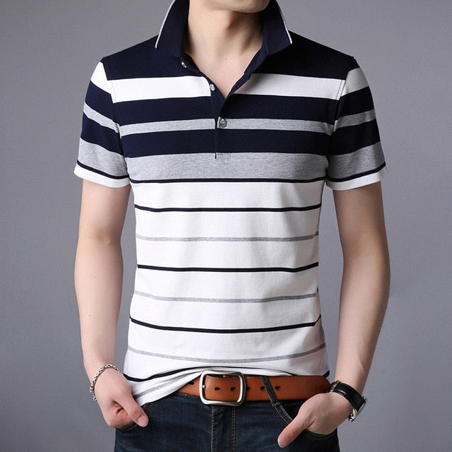 Men Classic Striped Polo Shirt Short Sleeve