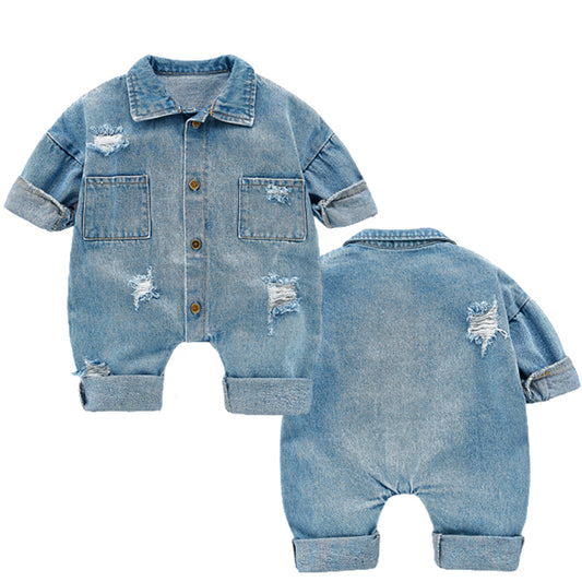 Kid Cotton Flexible Hole Denim Costume Infant Jumpsuit