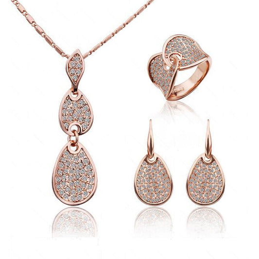 Crystal gold-color Noble Elegance Jewelry Necklace Earring ring Set