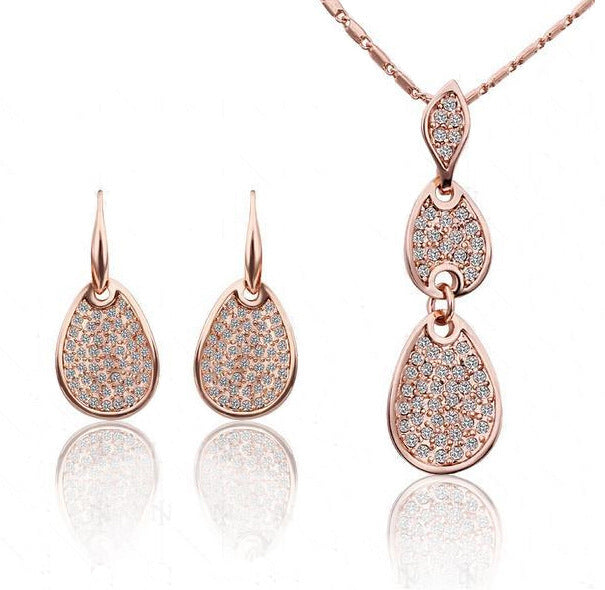 Crystal gold-color Noble Elegance Jewelry Necklace Earring ring Set