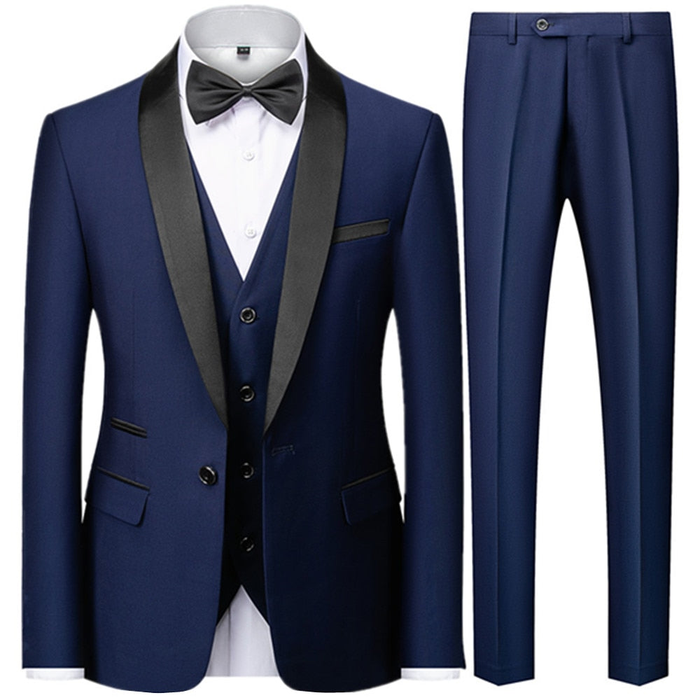 Men Business Casual Wedding Blazers Coat Vest Pants 3 Pieces Sets