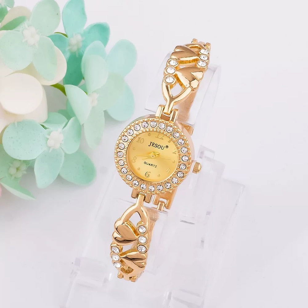 Women Bracelet Watch Set Gold & Silver Crystal Design Necklace Earrings ring Gifts