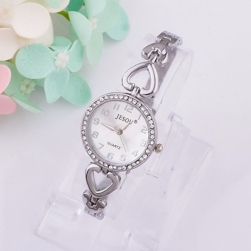 Women Bracelet Watch Set Gold & Silver Crystal Design Necklace Earrings ring Gifts