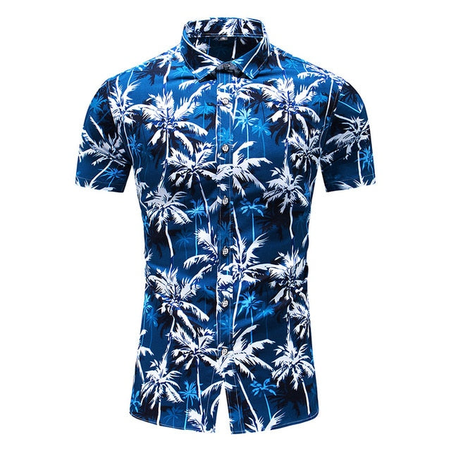 Men Fashion Flower Design Short Sleeve Casual Shirts