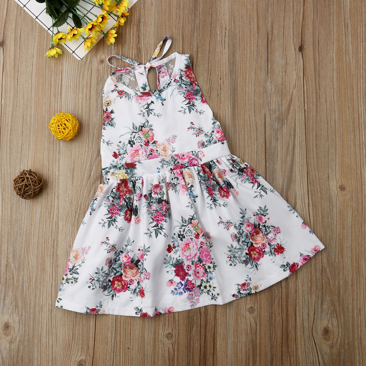 Girl Sleeveless Floral Printed Backless Party Princess Dresses