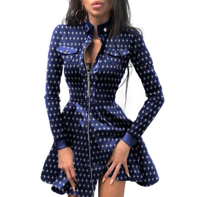 Women Fashion Stand Collar Long Sleeve Party Dresses Sexy Bodycon Dress