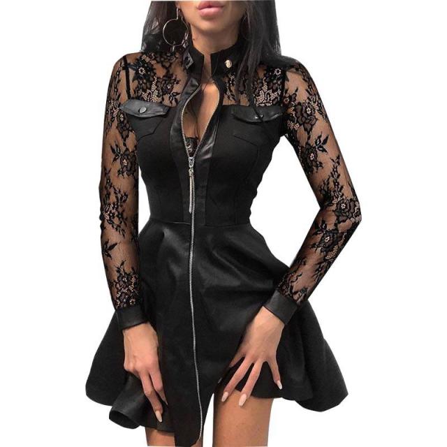 Women Fashion Stand Collar Long Sleeve Party Dresses Sexy Bodycon Dress