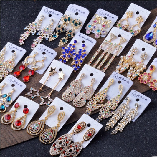 Wholesale 12 Pairs Mixed Lot Crystal Flower Drop Earrings