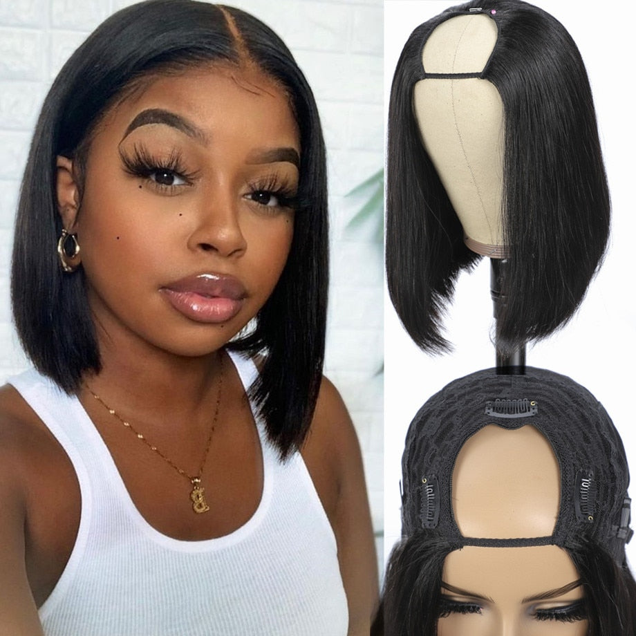 Short U Part Bob Wig Brazilian Straight Human Hair Wigs