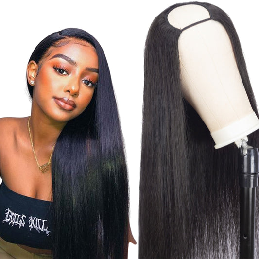 Straight U Part Wigs Human Hair Wigs Glueless Brazilian Silky Straight Wigs 150%