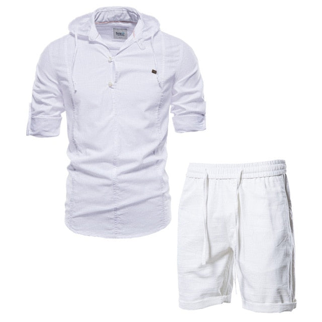 Men's 100% Cotton Linen Men's Sets Casual T Shirts+shorts Two Piece Outfits