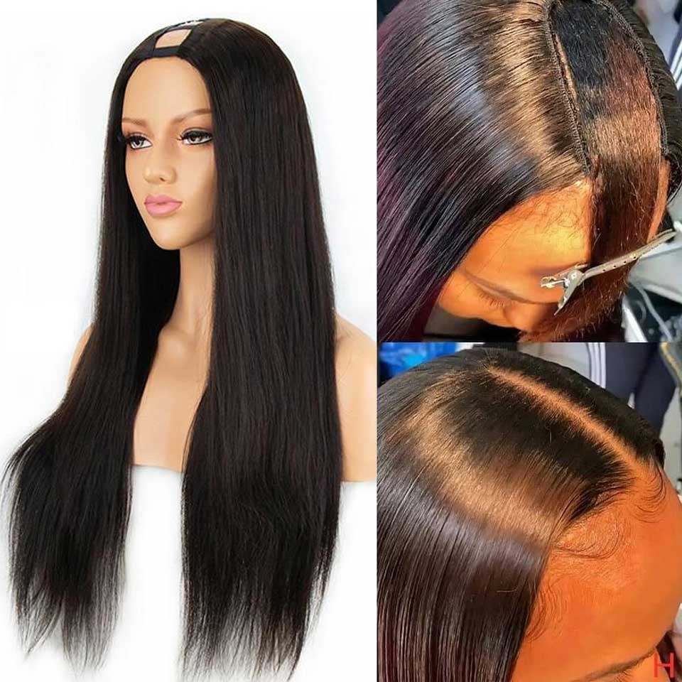 U Part Wig Human Hair Wigs Full Machine Made Brazilian Straight Hair Wig