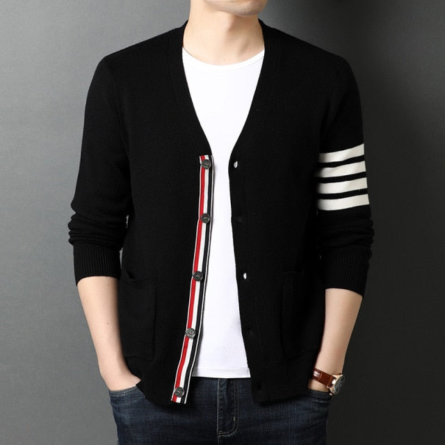 Fashion Knitted Men Cardigan Sweater Black Casual Jackets