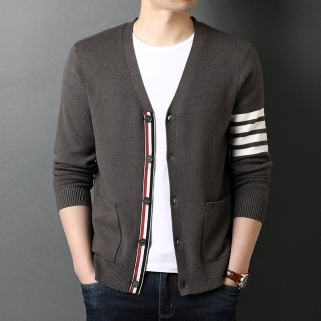 Fashion Knitted Men Cardigan Sweater Black Casual Jackets