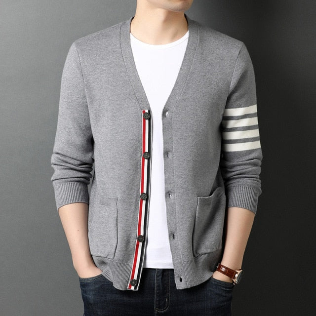 Fashion Knitted Men Cardigan Sweater Black Casual Jackets