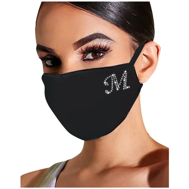 Letter A-Z Glitter Windproof  Drill Ice Cotton reusable Facemask