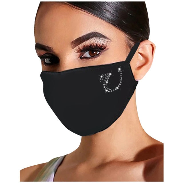 Letter A-Z Glitter Windproof  Drill Ice Cotton reusable Facemask