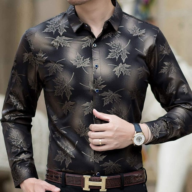 Long Sleeve Maple Leaf Designer Shirts Men Slim Fit