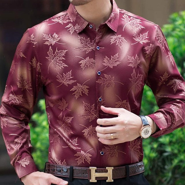 Long Sleeve Maple Leaf Designer Shirts Men Slim Fit