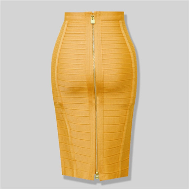 High Quality Sexy Zipper Rayon Bandage Skirt