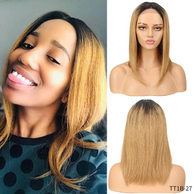 Peruvian Remy Straight Hair Middle Part Wig Ombre Blonde Lace Front