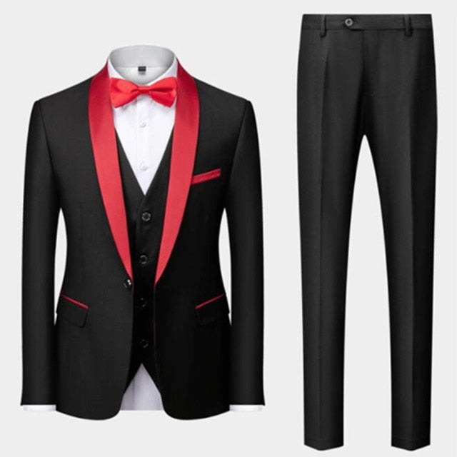 Men Business Casual Wedding Blazers Coat Vest Pants 3 Pieces Sets