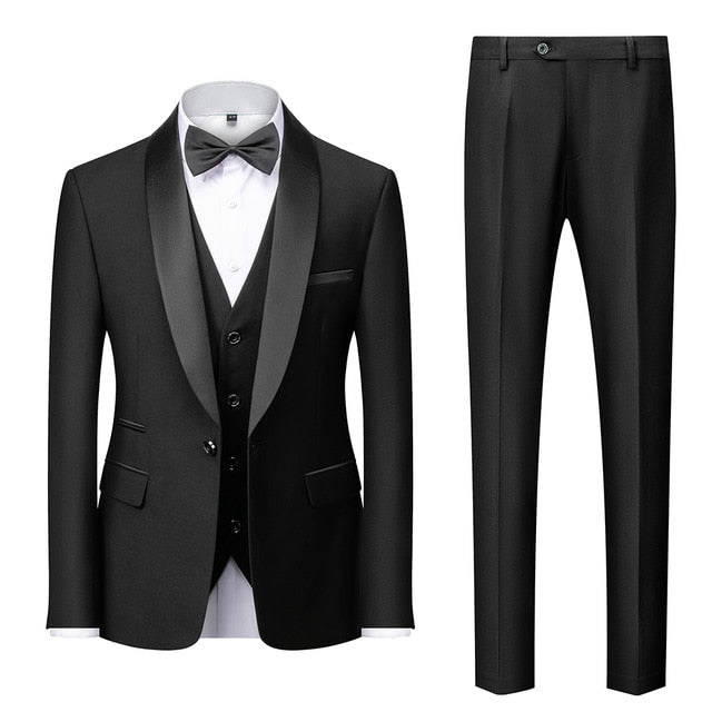 Men Business Casual Wedding Blazers Coat Vest Pants 3 Pieces Sets