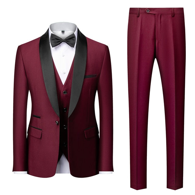 Men Business Casual Wedding Blazers Coat Vest Pants 3 Pieces Sets